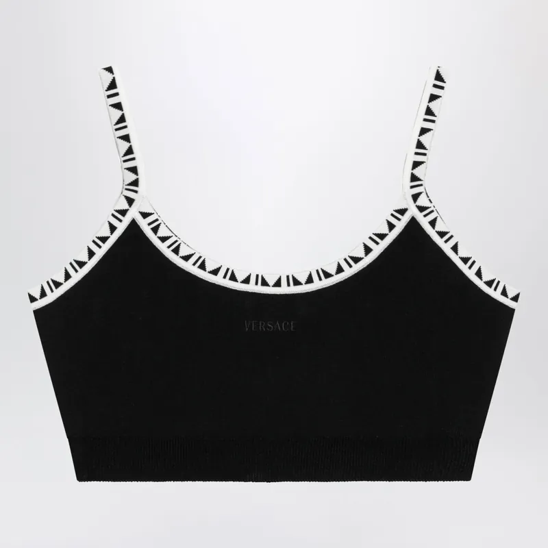 Black Viscose-Blend Cropped Top With Jacquard Details
