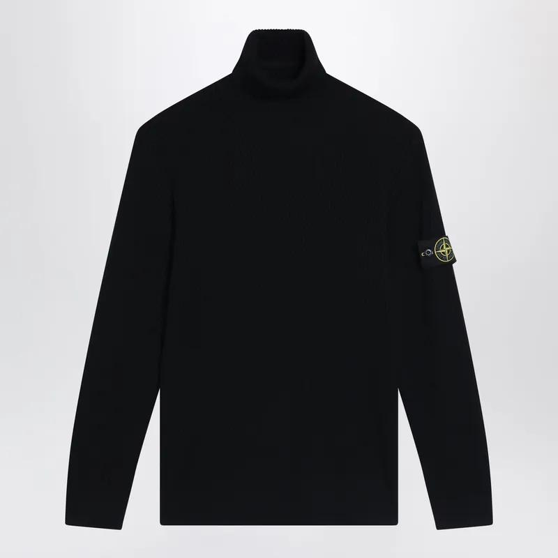 Black Ribbed Turtleneck Sweater - Stone Island