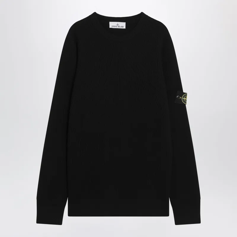 Black Ribbed Crew-Neck Sweater