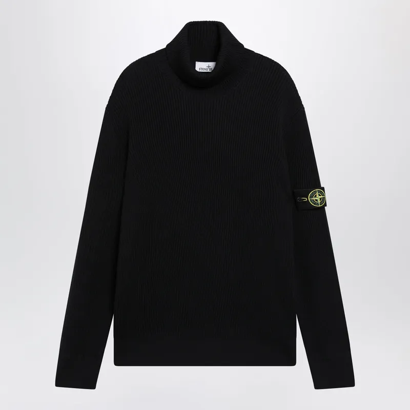 Navy Blue Ribbed Turtleneck Sweater - Stone Island