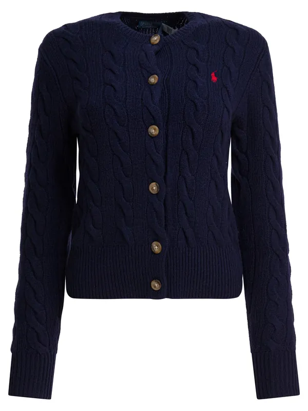 Wool And Cashmere Cardigan With Logo Knitwear Blue - Polo Ralph Lauren