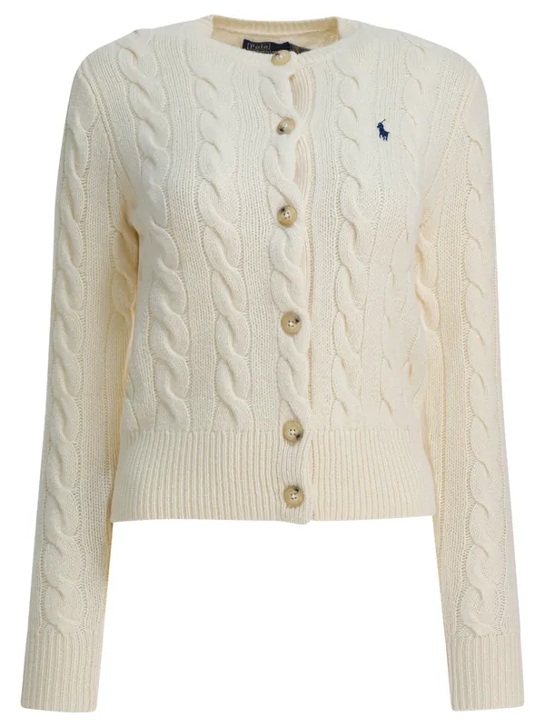 Wool And Cashmere Cardigan With Logo Knitwear White - Polo Ralph Lauren