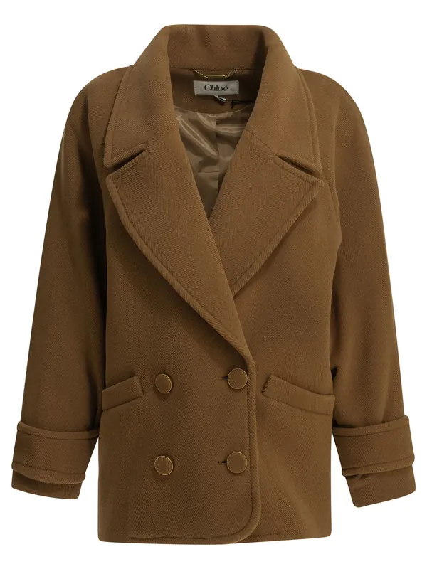 Short Wool Coat Jackets And Coats Brown - Chloé