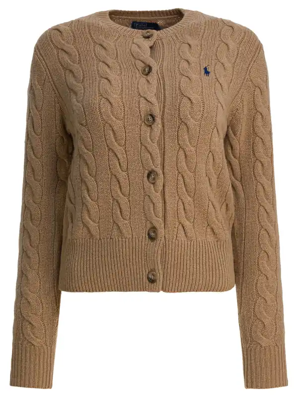 Wool And Cashmere Cardigan With Logo Knitwear Brown - Polo Ralph Lauren