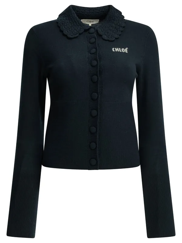Polo Sweater With Logo Knitwear Blue - Chloé