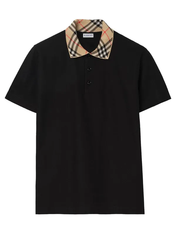 Check-Collar Cotton Polo Shirt