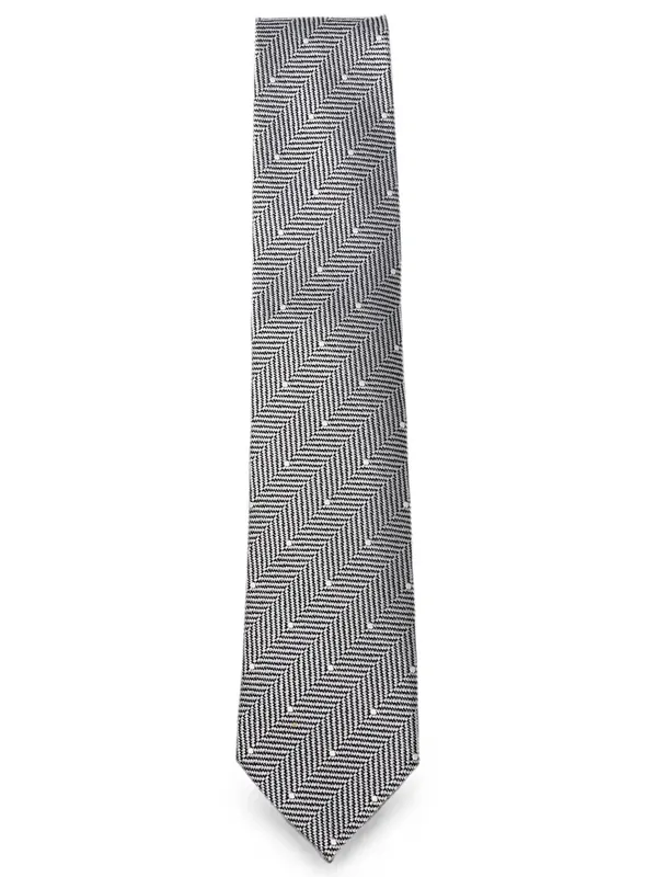 Polka-Dot And Herringbone Pattern Silk Tie