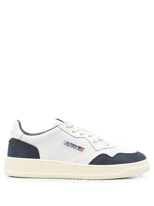 Medalist Low Sneakers In White Leather And Denim Suede - Autry