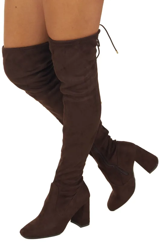 Chocolate Faux Suede Thigh High Boots - JP ORIGINAL CORP