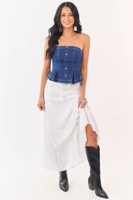 White Smocked Waist Tiered Maxi Skirt - Style Melody