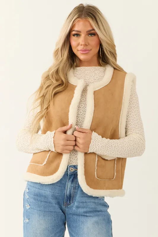 Brown Sugar Faux Suede Sherpa Lined Vest - KW Fashion Corp.