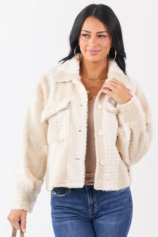 Ivory and Nude Striped Textured Jacket - Blu Pepper