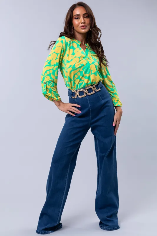 Medium Wash Denim Gold Belt High Waisted Jeans - Valentine