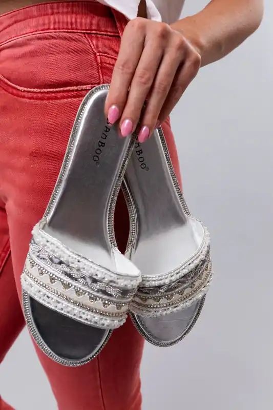 Silver Multi Embellished Strap Sandals - JP ORIGINAL CORP
