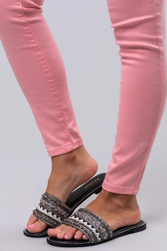 Black Multi Embellished Strap Sandals - JP ORIGINAL CORP