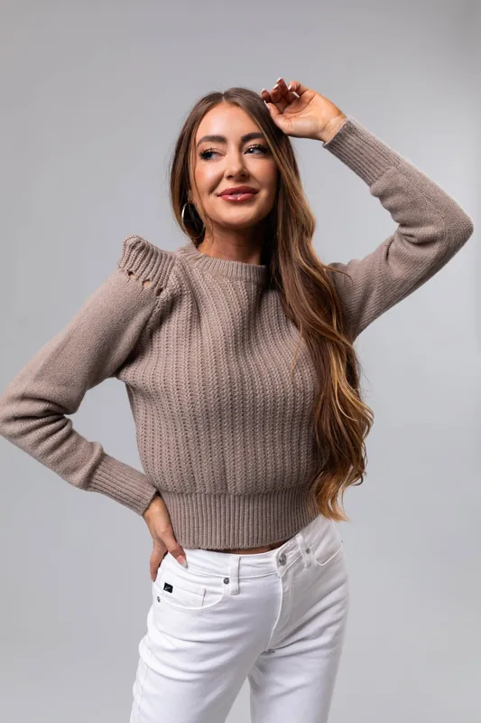 Dusty Walnut Pleated Shoulder Knit Sweater - Main Strip