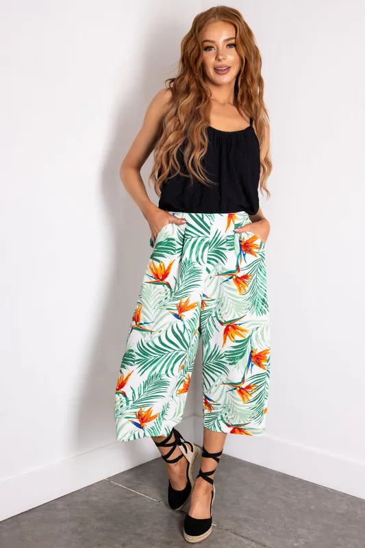Jade Tropical Print Cropped Wide Leg Pants - Davi & Dani