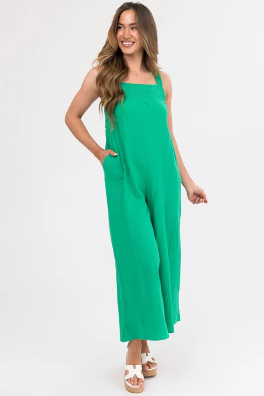 Kelly Green Sleeveless Wide Leg Jumpsuit - Ces Femme