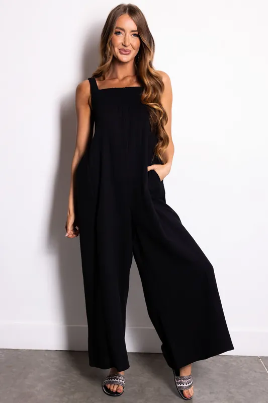 Black Sleeveless Wide Leg Jumpsuit - Ces Femme
