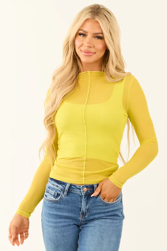 Lime Ribbed Crop Top with Long Sleeve Overlay - Fore Collection