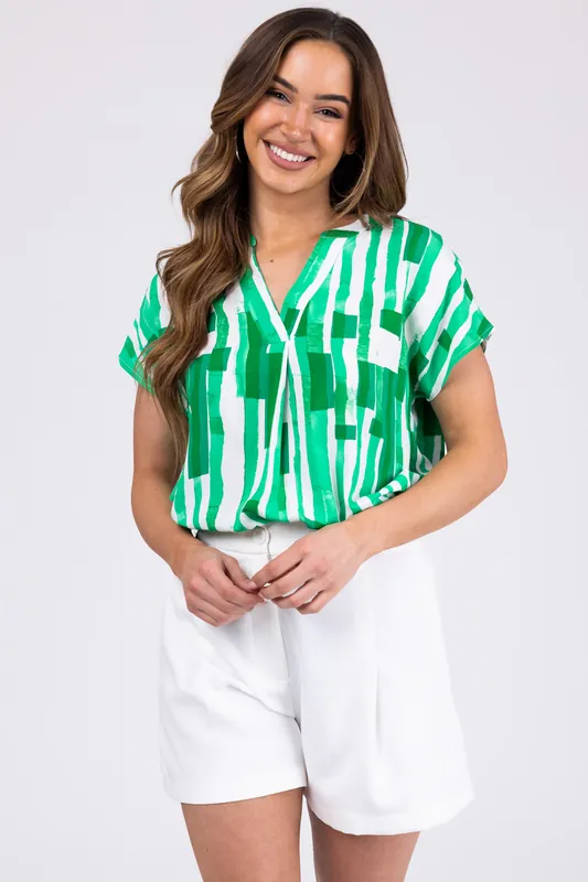 Kelly Green Abstract Print Short Sleeve Top - Staccato