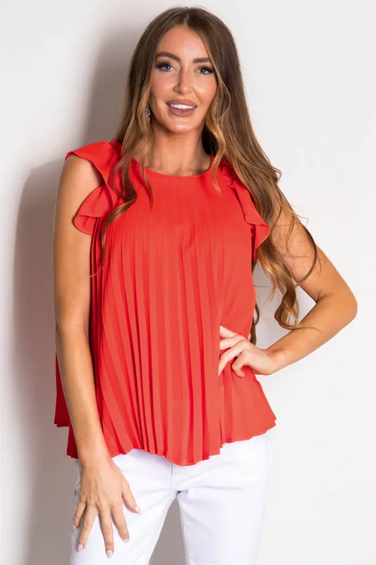 Scarlet Pleated Ruffle Short Sleeve Woven Top - Ces Femme