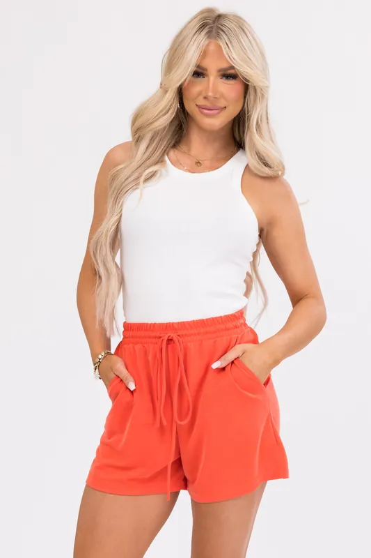 Dark Coral Drawstring Knit Shorts - Ces Femme