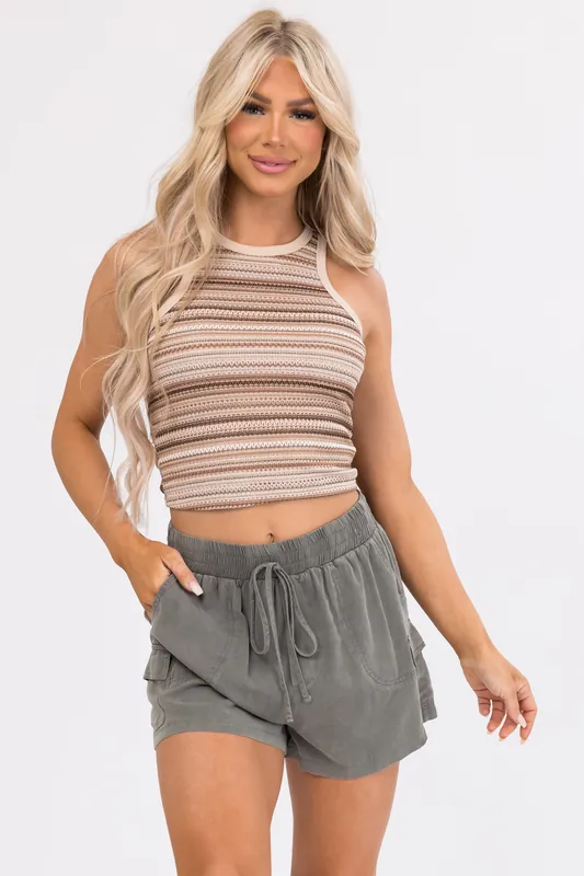 She+Sky Dusty Olive Washed Lightweight Cargo Shorts - She + Sky