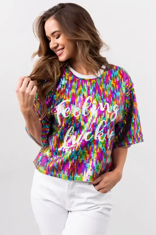 Multicolor 'Feeling Lucky' Sequined Top - Main Strip