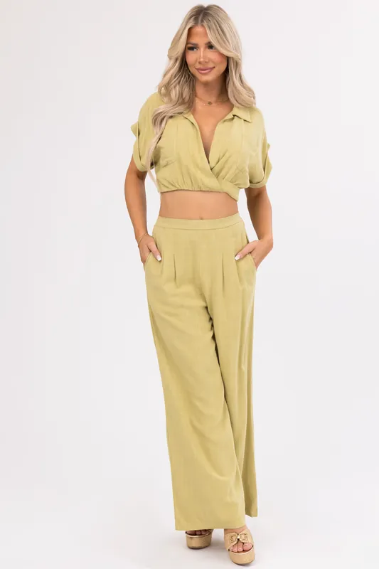 Key Lime Crop Top and Wide Leg Pants Set - HYFVE