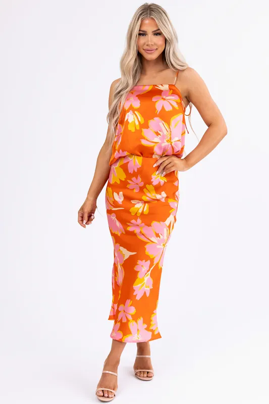 Fire Floral Print Satin Bias Maxi Skirt - AND THE WHY