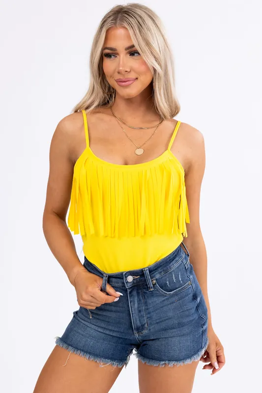 Amber Sleeveless Bodysuit with Fringe - Nylon Apparel