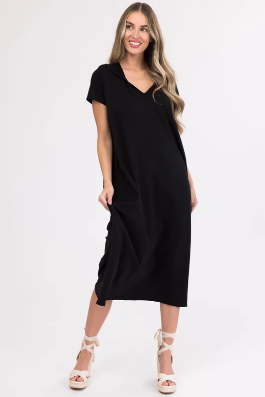Black Oversized Casual Hooded Maxi Dress - Vanilla Bay