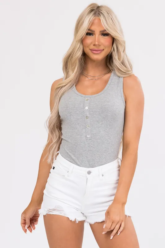 Heather Grey Sleeveless Ribbed Knit Bodysuit - Vanilla Bay