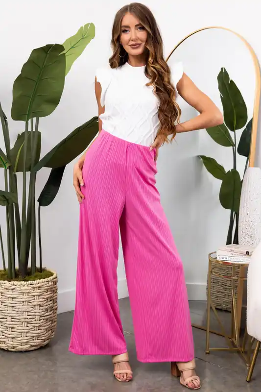 She+Sky Bubblegum Ribbed Knit Wide Leg Pants - She + Sky