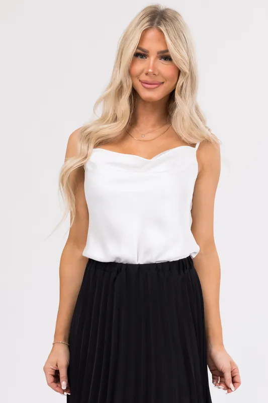 She+Sky Off White Draped Neck Sleeveless Bodysuit - She + Sky