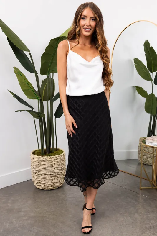 She+Sky Black Windowpane Organza Midi Skirt - She + Sky