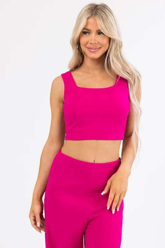 She+Sky Magenta Heavy Knit Square Neck Crop Top - She + Sky