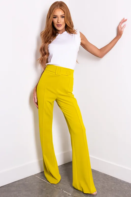 Lime Belted High Waist Pleated Pants - Valentine