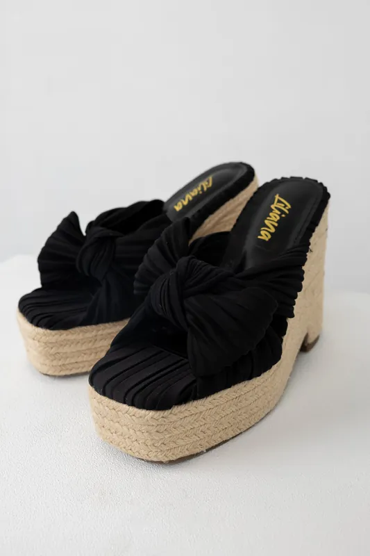 Black Front Bow Espadrille Platform Wedges - Kimera International