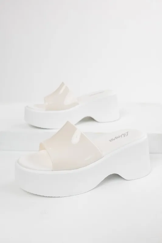 White Single Band Platform Wedge Sandals - Liliana