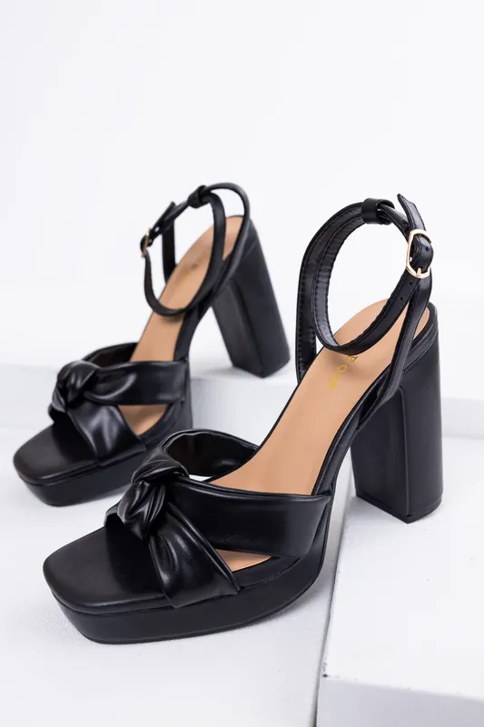 Black Knot Strap Faux Leather Platform Heels - JP ORIGINAL CORP