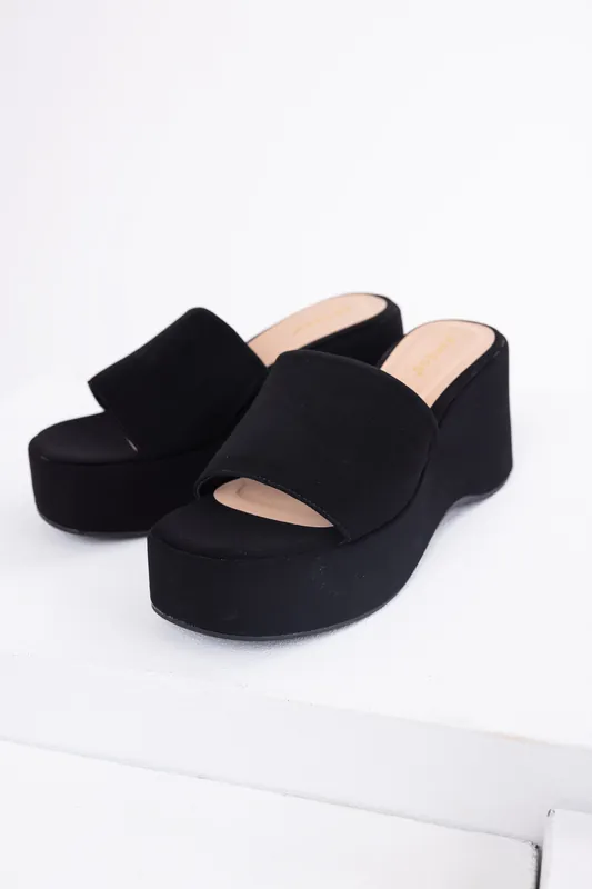 Black Soft Suede Platform Wedge Sandals - JP ORIGINAL CORP