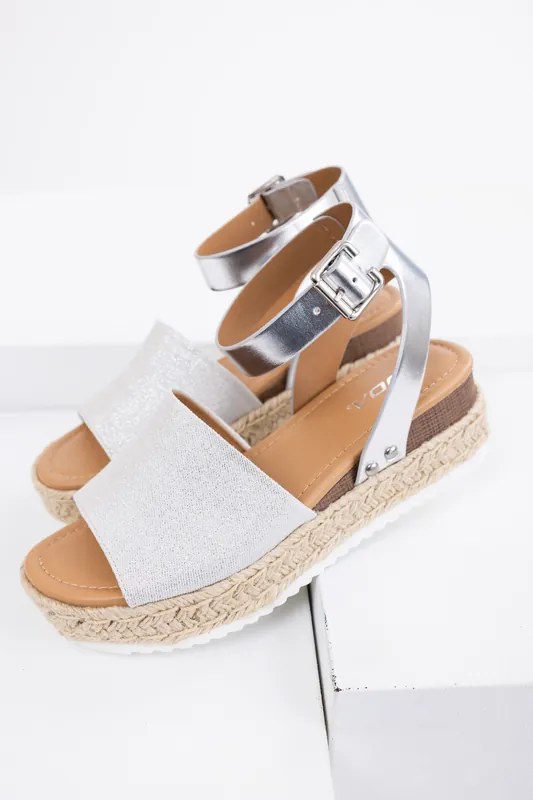 Silver Ankle Strap Espadrille Platform Sandals - FORTUNE DYNAMIC