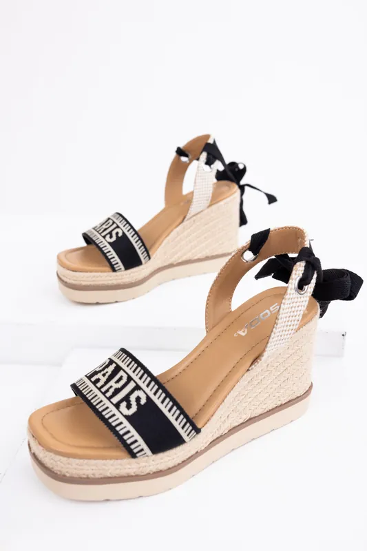 Black 'Paris' Espadrille Platform Wedges - FORTUNE DYNAMIC