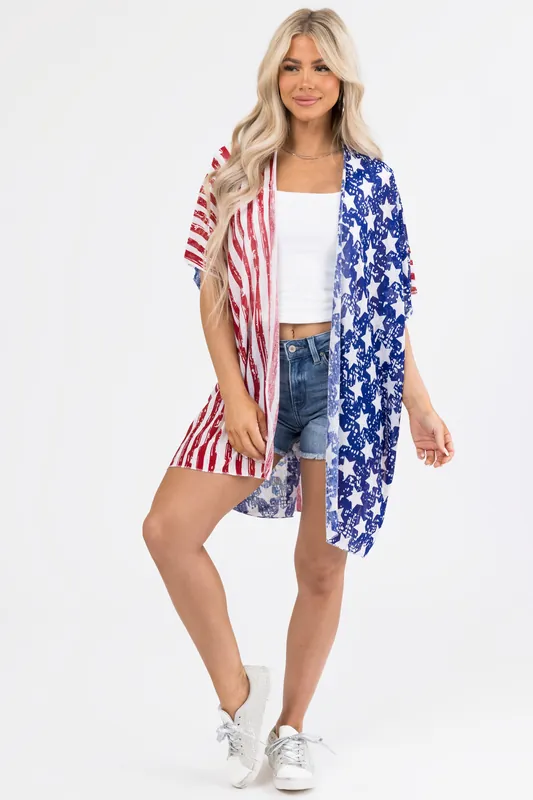 Vanilla Stars and Stripes Print Knit Kimono - Amoli