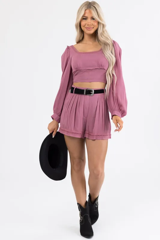 Berry Woven Shorts and Crop Top Set - Listicle