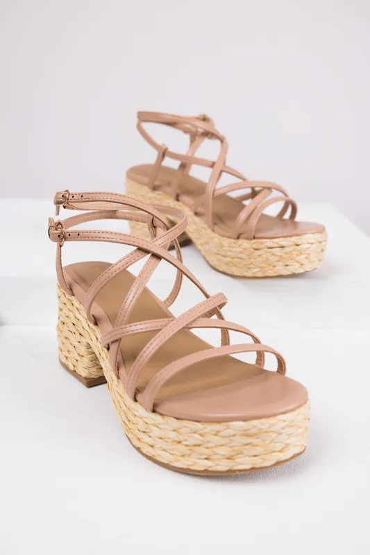 Nude Strappy Woven Detail Platform Heels - JP ORIGINAL CORP