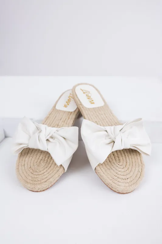 White Bow Strap Flat Espadrille Sandals - Liliana