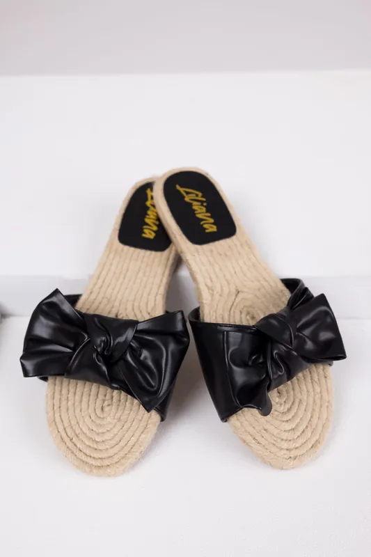 Black Bow Strap Flat Espadrille Sandals - Liliana